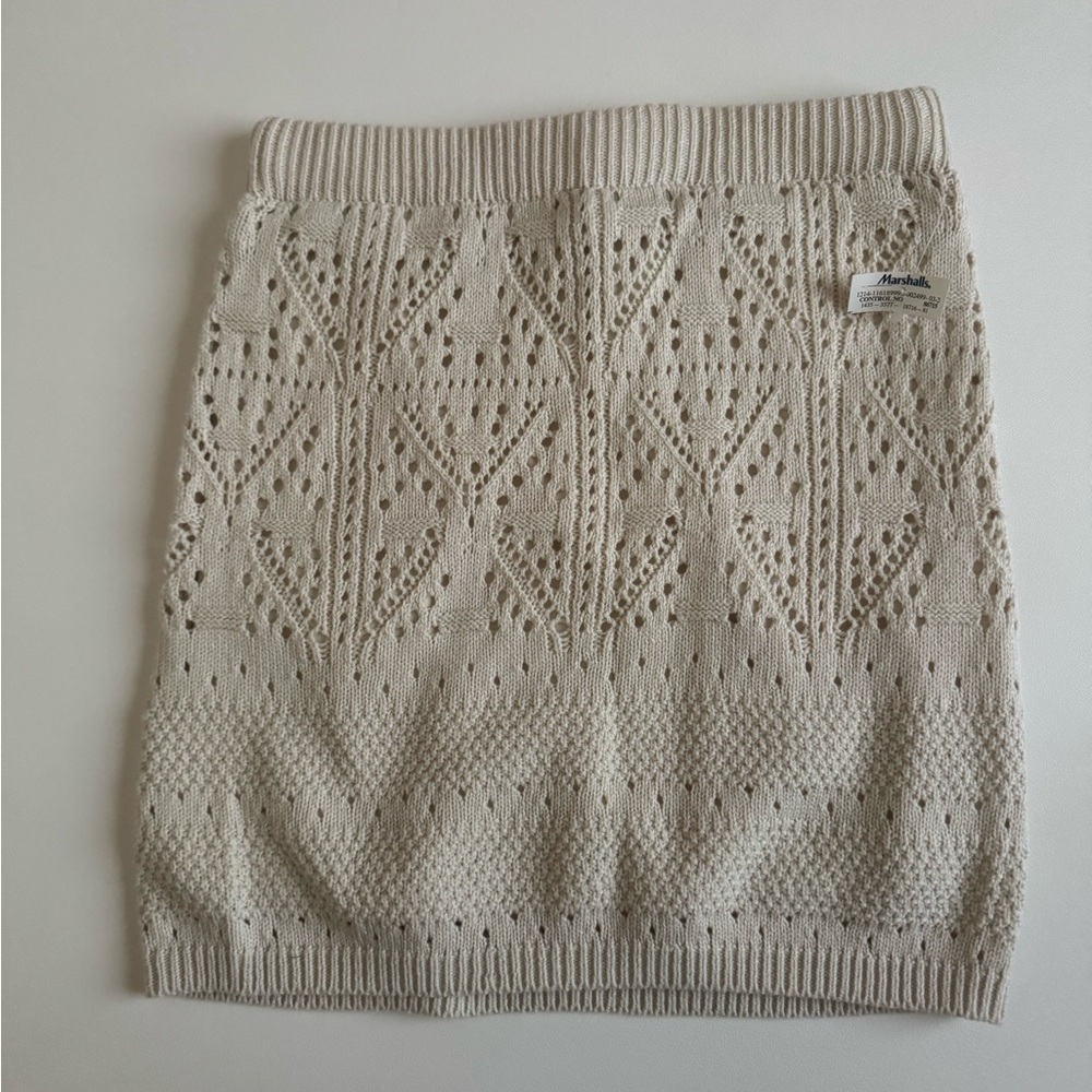 Freshman Cream Ribbed Pencil Mini Skirt